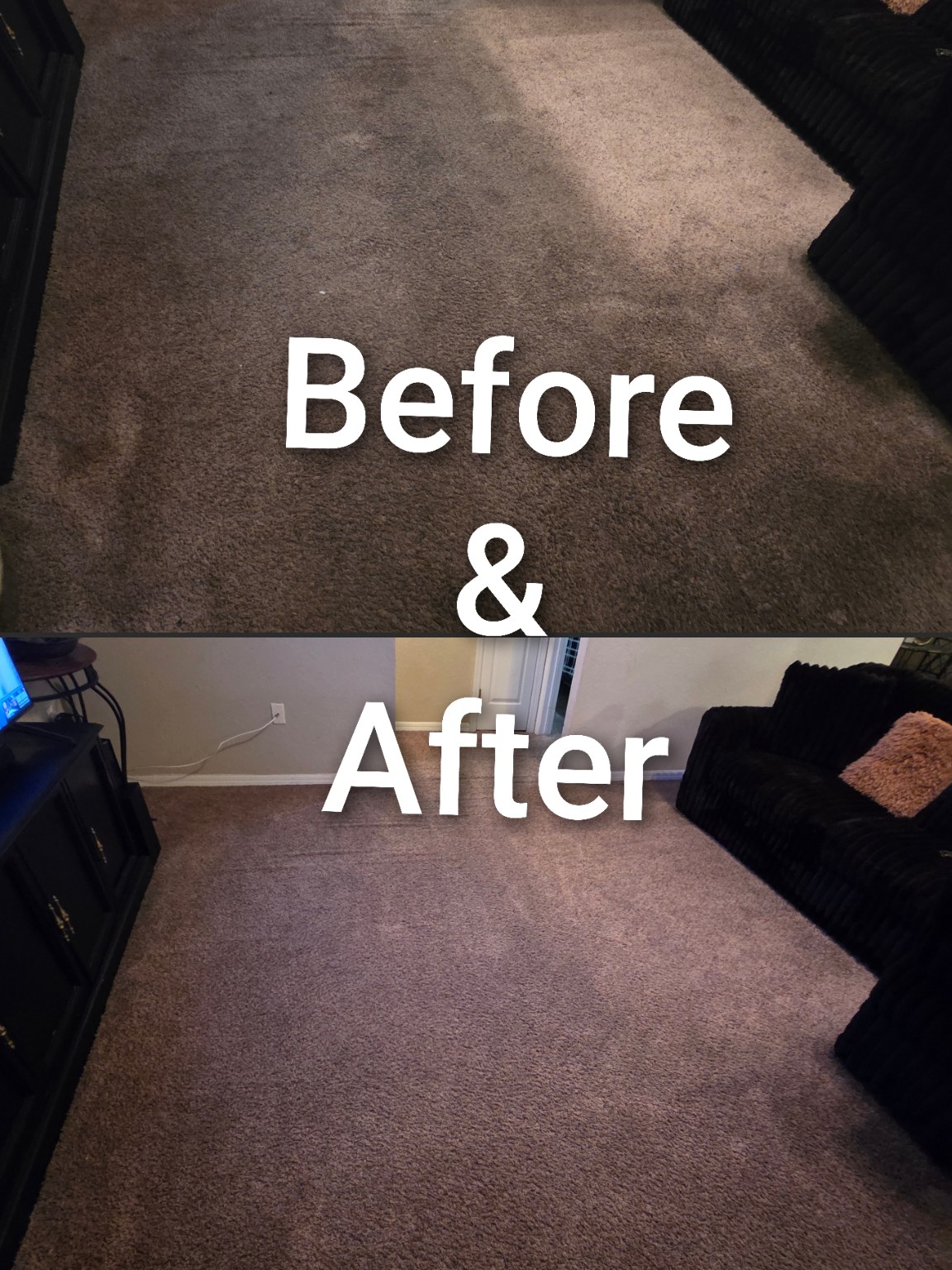 Before and after carpet cleaning result